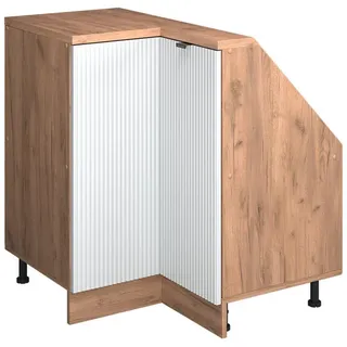 Vicco Unterschrank Eck-Küchenschrank für Dachschrägen 75,6 x 81,6 x 46 cm Weiß Riffel/Braun