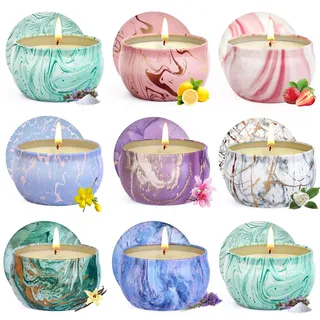 Duftkerzen Geschenkset für Frauen, 3×3 Stück Duftkerzen Set Weihnachtsgeschenke, 2.5oz Sojawachs Duftkerzen im Glas Kerzen Set Kleine Geschenke für Weihnachten Geburtstag