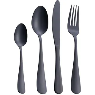 GoGeiLi Matt Schwarz Besteckset, 24-teilig Edelstahl Besteck-Set in Satin-Finish, Service für 6 Personen, spülmaschinenfest