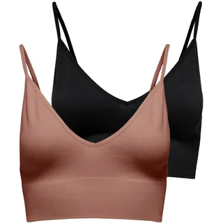 ONLY Bustier »ONLVICKY – BH-Tops mit geripptem Detail im 2er-Pack« Packung, 2er-Pack, 2 Stk. figurbetont, modisch, Materialmix, Jersey, Spaghettiträger, braun