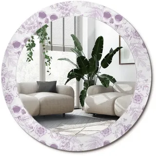 Wallfluent Spiegel Rund Ø 70 cm mit Aufdruck , Violett , Glas , 70x70x0.4 cm , Spiegel, Wandspiegel