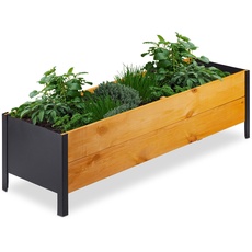 Relaxdays Hochbeet inkl. Vlies, HBT: 32,5x118x35 cm, Holz Kräuterbeet für Terrasse, Balkon & Garten, rechteckig, Natur, 10036905