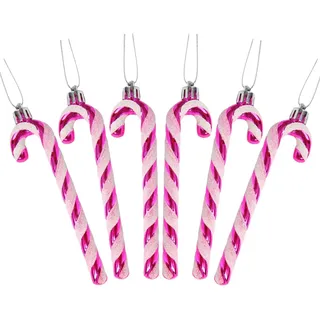 DERAYEE Zuckerstange für Weihnachten, Rosa und Weiß, festliche Dekoration für Weihnachtsbäume, 6-teilig, Candy Cane Deko für Baum und Haus, Zuckerstange, Weihnachtsdekoration (Rosa)