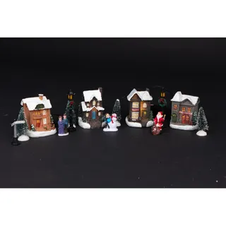 12× Weihnachten LED Dorf Weihnachtsdeko Tischdekoration 10 teilig Polystone