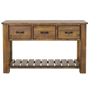 Seart Konsolentisch aus Massivholz Rustyk , Dunkelbraun , Holz , Echtholz,Kiefer , 3 Schubladen , 42x78x130 cm , Wohnzimmer, Wohnzimmertische, Konsolentische