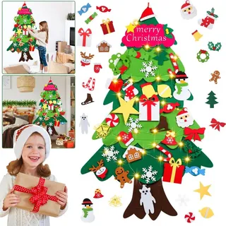 Jayseuw 3D Filz-Weihnachtsbaum-Set: Geschmückter Tannenbaum mit Ornamenten für Kinder – Kreative DIY-Filzdekoration für Ihr Zuhause - Grün