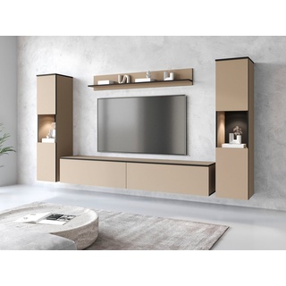 INOSIGN Wohnwand »PARIS«, (Komplett-Set, 4 St.), TV-Wand 260cm breite, grifflose Design, stehend und hängend montierbar, beige