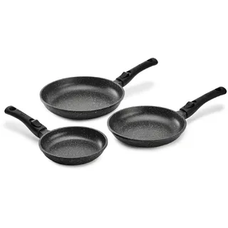 Pradel Excellence - PCUI001032-3er-Set Premium Aluminiumguss-Pfannen Ø20,24,28cm - Antihaftbeschichtung in Steinoptik – Abnehmbare Griffe – Alle Herdarten, Noir