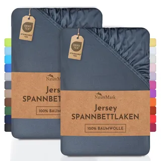 NatureMark 2er Pack Kinder Jersey Spannbettlaken, Spannbetttuch 100% Baumwolle in vielen Größen und Farben MARKENQUALITÄT ÖKOTEX Standard 100 | 70x140 cm - anthrazit grau