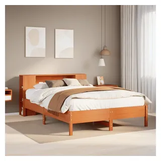 vidaXL Massivholzbett mit Regal ohne Matratze Wachsbraun 140x200 cm - Braun