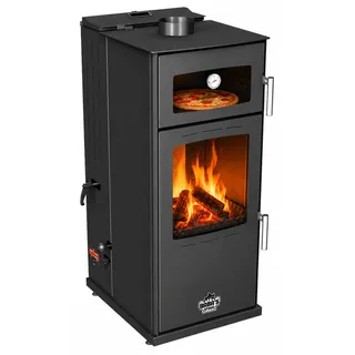 Babas Gold Hybridofen Pellets und Holz Kombiofen Kaminofen mit Backfach 12 kW Schwarz Holzofen Holz Ofen Kamin - Schwarz
