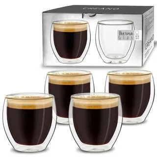 Creano doppelwandige Espresso-Gläser, 4er-Set 100ml Thermo-Gläser mit Schwebe-Effekt