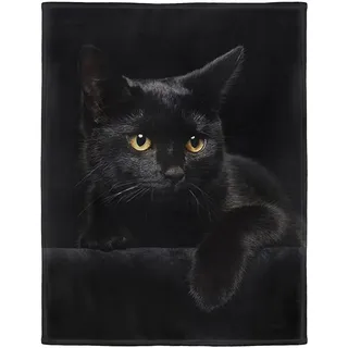 YISUMEI Decke 125x150 cm Kuscheldecken Sanft Flanell Weich Fleecedecke Bettüberwurf Schwarze Katze