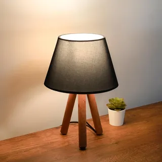 Opviq, Hochwertige Tischlampe aus 100% Holz, Anthrazit, 30 cm hoch | Stoffschirm 22 x 14 cm | 150 cm Kabel | E27 Fassung, max. 40 W | Skandinavisches Design, elegant und modern. - Grau