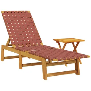vidaXL Sonnenliege Mit Tisch Rot Massivholz Akazie Und Stoff , Braun , Holz , Rechteckig , 55x87x157 cm , Gartenmöbel, Gartenliegen