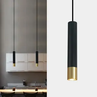 ouglres Pendelleuchte Schwarz 1 Flammig,Industrial Gold Hängelampe,Durable Metall Lampenschirm,Modern Zylinder Holz Hängeleuchte für Schlafzimmer Nachttisch Bar Cafe Küche,Höhenverstellbar,Gu10