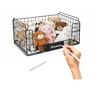 Hynorian Hundespielzeug Aufbewahrungskorb Metall Faltbar mit Griff – Tierbedarf Aufbewahrungskorb für Hundezubehör und Spielzeug, Stapelbarer Drahtkorb Haustier Organizer, Schwarz 41,5×30×18 cm