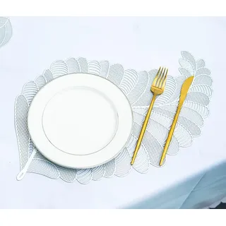 6er Tischset Set Ausgehöhlte Blätter Platzset Waschbar Tischset Dekorativer Rutschfester Kunststoff Platzdeckchen für Küche Tisch (Silber C)