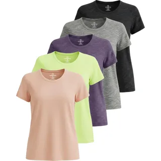 Real Essentials 5er-Pack: Kurzärmeliges Damen-T-Shirt, Workout-Top, Fitness, Pilates, Fitnessstudio, Sportbekleidung (Plus erhältlich)