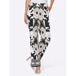 Webhose HEINE, Damen, Gr. 48, Normalgrößen, gelb (schwarz, camel, bedruckt), 97% Baumwolle, 3% Elasthan, bedruckt, gemustert, mehrfarbig, lang, Hosen Webhose