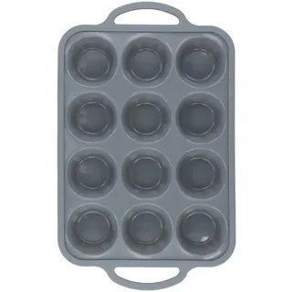 Muffinform, Muffin Backform Silikon Mit Metallrahmen Für 12 Muffins,Antihaft Muffinblech Mit Griff,Große Muffinform Für Cupcakes Brownies Kuchen Pudding,37.5 * 23 * 3 Cm,Grau