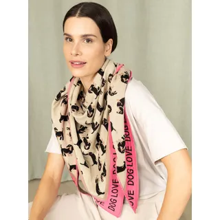 Dreieckstuch ZWILLINGSHERZ "Süßer Dackel", Damen, beige pink, Strick, Baumwollmischung, gemustert, mehrfarbig, Modetücher Dreieckstuch, Tiermotiv, Schriftzug, wärmend, Strick