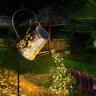 Ceboic Gießkanne Lichterkette, Solar Gießkanne Gartendeko Lichter Garten LED Art Licht Solarlampen Außen Wetterfest, Kunst Lampe Star Dusche Solarlaterne für Rasen Terrasse Hof Balkon (mit Ständer)