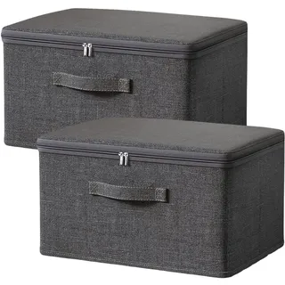 Exquilnova 2 Stück Aufbewahrungsbox mit Deckel Stoff, stapelbare Faltbox mit Reißverschluss, Kisten Aufbewahrung mit Deckel mit Griff für Bettdecken, Kleidung (XXL:49 x 37 x 31 cm)