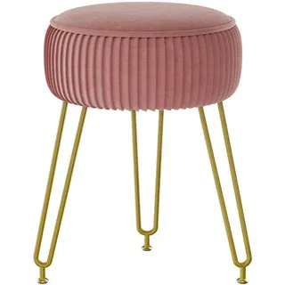 Unyqoos® Samt-Pouf – runder Sitzhocker mit m Samtbezug, komfortabler Polsterung, 3 goldene Metallbeine, verstellbare Füße, 30 cm Ø × 46 cm - Rosa