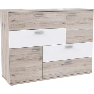 Sideboard >Saxe< in Sandeiche /Weiss - 125x95,9x41,3cm (BxHxT) - Braun, Weiß