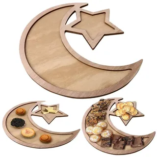 Ramadan Eid Mubarak Tabletts, hölzerne Mond Stern Küche Snack Essen Servieren Lagerung Obst Tischdekoration Islam Hohl Teller Party Supplies, Holz