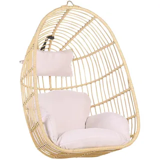 Beliani Hängesessel PE Rattan natürlich/beige mit Sitzkissen Casoli , Kunststoff , 84x113x70 cm , Gartenmöbel, Gartenschaukeln, Hängesessel