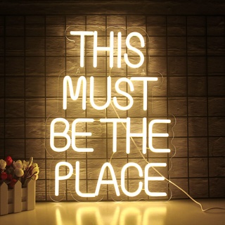 This Must Be The Place Neon Schild für Wanddekoration, warm weißes LED Neon Licht, Neonlicht schriftzug mit USB-betrieben für Schlafzimmer, Bar, Geburtstagsfeier, Geschenk für Mädchen