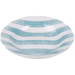 Villa d'Este Home Tivoli Set mit 6 Suppentellern aus Porzellan, gewellter Rand, gestreift, Türkis, Versilia