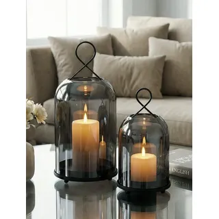 NUPTIO Windlicht Schwarz Wohnzimmer Deko: 2er Kerzenständer Glas Windlichter Kerzenhalter Stumpenkerzen Badezimmer Modern Groß Outdoor Tischdeko Esstisch Deko Laternen für Draußen Weihnachten Hochzeit