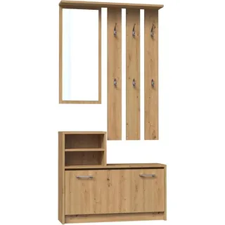 Garderobe Vera Bügel Spiegel + Schuhschrank Eiche Artisan - Braun