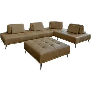 Kawola Modulsofa MIT Hocker Wiolo 3ER SET Beige Leder , Echtholz , Füllung: Komfortschaum , 350x83x350 cm , Wohnzimmer, Sofas & Couches, Sitzgarnituren