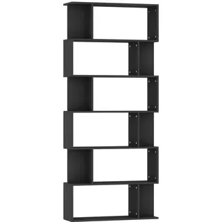 vidaXL Bücherregal mit 6 Fächern 80/24/192 cm aus Holzwerkstoff Schwarz , Strukturbuche , Rechteckig , 80x192x24 cm , Wohnzimmer, Regale, Bücherregale