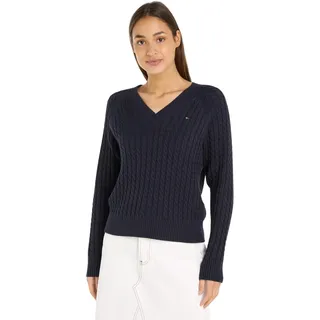 Tommy Hilfiger Damen Pullover Co Cable V-Neck Sweater Strickpullover, Blau (Desert Sky), XXXL