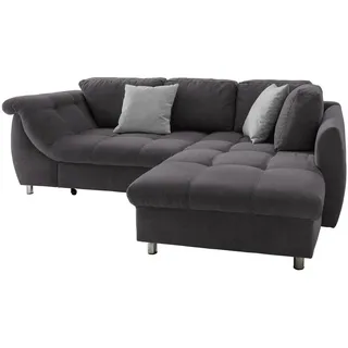 luma-home Ecksofa mit Schlaffunktion, Wellenunterfederung, Ottomane rechts B250/T190/H84 cm, Liegefl. 179x190 cm, Mikrofaser Anthrazit / 17007 , Textil , Füllung: Polyurethan (Pur) , L-Form, Eckteil, einzeln stellbar, Ottomane rechts,L-Form , 250x190 cm , Wohnzimmer, Sofas & Couches, Wohnlandschaften, Ecksofas