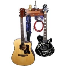 Gitarrenwandhalterung,Massivholz Gitarrenwandaufhänger mit 3 Aufbewahrungshaken und 2 drehbaren Gummi Gitarrenaufhängern,Gitarrenständer mit Ablage und Plektrum Halter