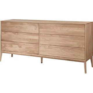 Home affaire Sideboard »Koda Kommode, 6 geräumige Schubladen mit Push-To-Open-Funktion, Scandi« Aus massivem Eichenholz, Minimalistischer Stil, B: 177,7 x H: 81,8 cm, beige
