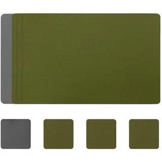 Myir JUN Tischsets Abwaschbar und Untersetzer, Platzset Leder Platzdeckchen Abwaschbar Doppelseitigen Tischsets Umkehrbares Tischset rutschfest Tischset Lederoptik (Grau Grün 01, Satz von 4)