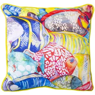 DRW Quadratisches doppelseitiges Kissen aus Samt, Polyester, mit Fischen und Reißverschluss, 45 x 45 cm