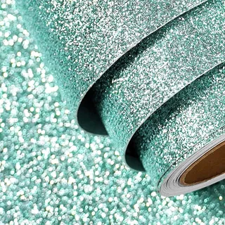 FunStick 40CM X 6M Glitzer Tapete Türkis Selbstklebende Tapete Für Schlafzimmer Wohnzimmer Kinderzimmer Jungen Mädchen Aufkleber Glitzer Folie Für Möbel Die Wand Klebefolie Türkis Möbelfolie Kinder