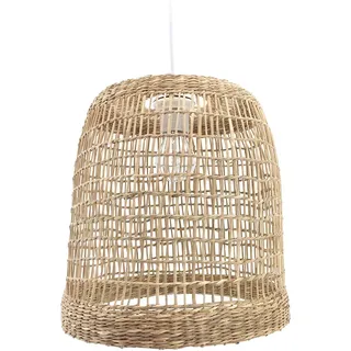 LUSSIOL - Pendelleuchte Cuzco, Kronleuchter im Boho-Look, Natur, Hygge - Hängelampe aus Rattan geflochten, Kabel weiß, E27-Fassung, Ø 30 cm - Möglichkeit LED Leuchtmittel -