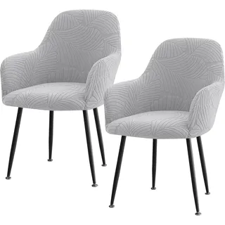 Btstil 2er Set Stuhlhussen mit Armlehne, Stretch Stuhlbezug Hussen für Stühle, Universal Jacquard Stuhlhussen, Abnehmbar Waschbar für Esszimmer Restaurant Schminktisch Bürostuhl (Hellgrau)