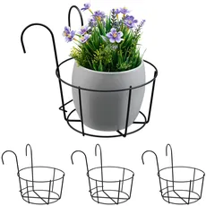 Bild Blumentopf Halter, 4er Set, Balkon, Metall, HxBxT: 21x20x26 cm, Blumentopfhalterung zum Einhängen, schwarz