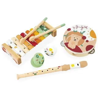 Janod - Musikset 5 Holzinstrumente Sunshine - Rollenspiel und musikalische Früherziehung - Wasserfarbe - Ab 18 Monaten, J07615