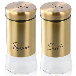 INHEMING 2 Stück Gold Salz Pfeffer Shaker, Salz und Pfefferstreuer Klein Set, 150ML Gewürzstreuer für Haus, Küche, Restaurant, Esstisch